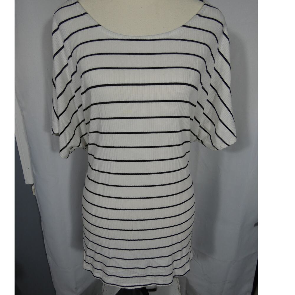 Worthington Women's XL Striped Ribbed Tunic Tie Back Stretchy Business Office